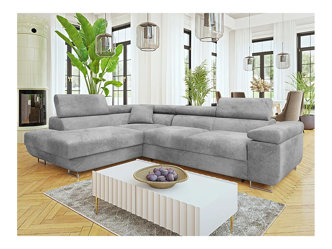 Divano angolare Comfivo Eliferu 101, Grigio, Con, 274x203x70cm