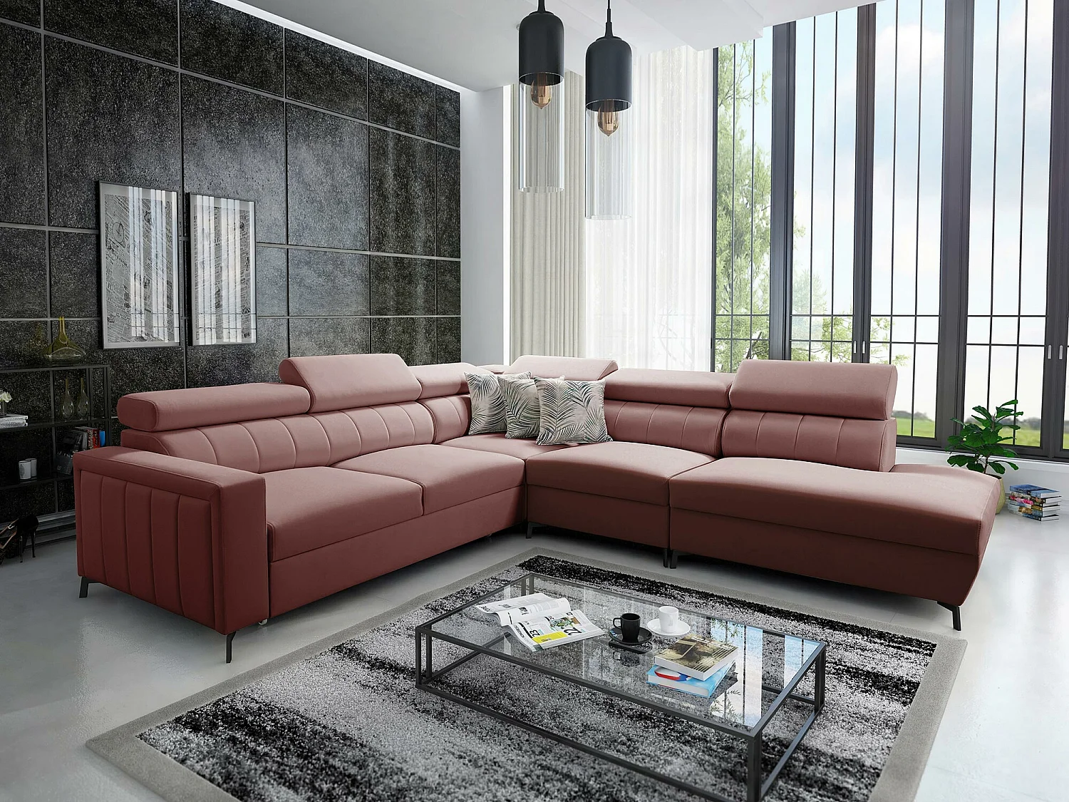 Canapé d'angle Sarasota 156, Rose, Disponible, 302x275x83cm