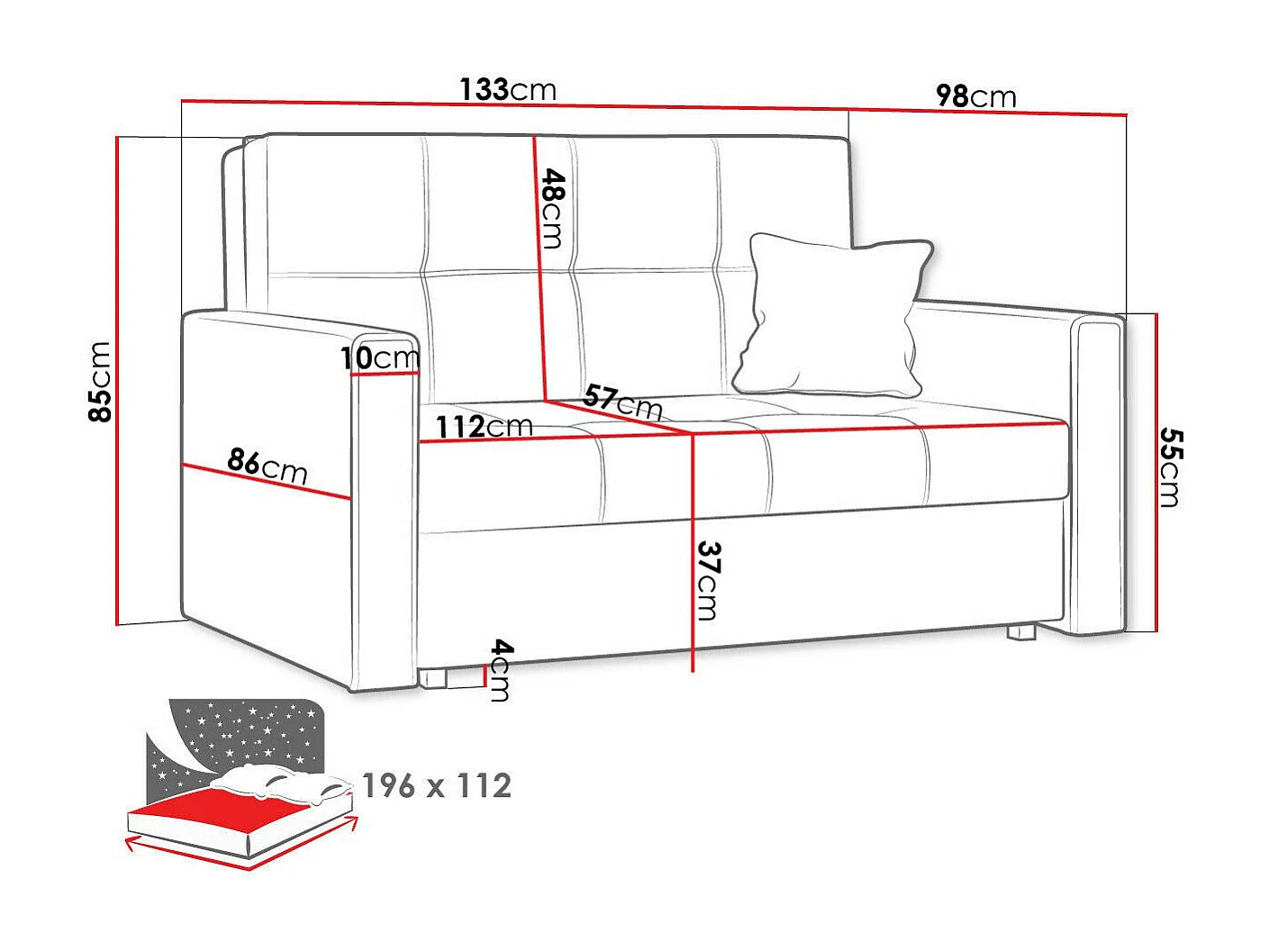 Canapé convertible Columbus 105, Disponible, 85x133x98cm, Mobilier déjà assemblé