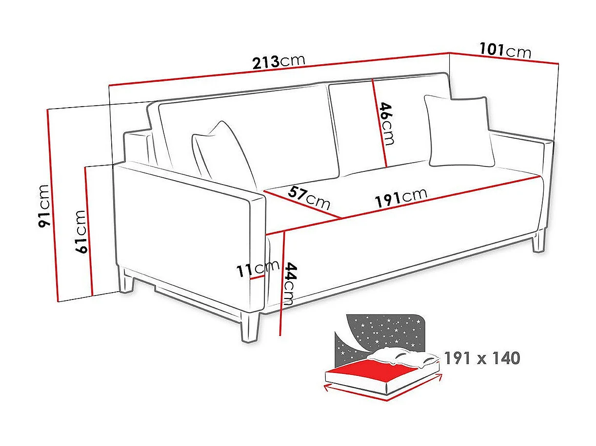Sofá-cama Kingsport 107, Almacenaje, 91x213x101cm