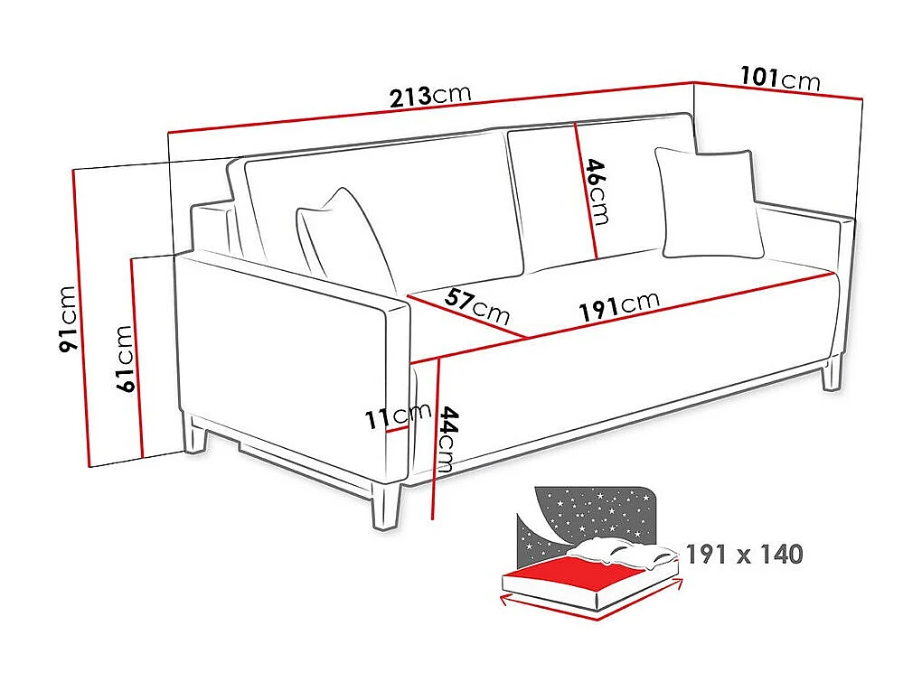 Sofá-cama Kingsport 107, Almacenaje, 91x213x101cm