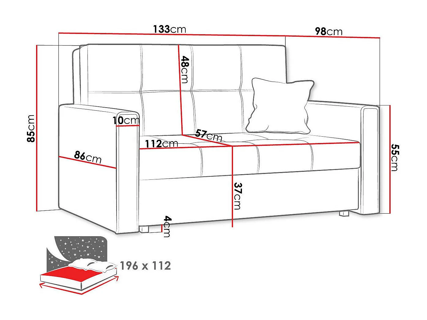 Canapé convertible Columbus 105, Disponible, 85x133x98cm, Mobilier déjà assemblé