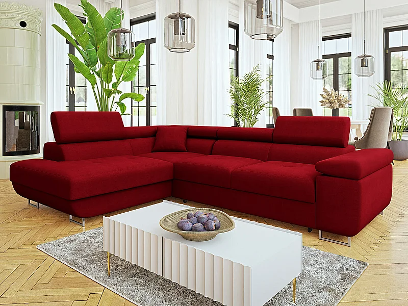 Sofá rinconero Comfivo Eliferu 101, Rojo, Función de descanso, Almacenaje, 274x203x70cm