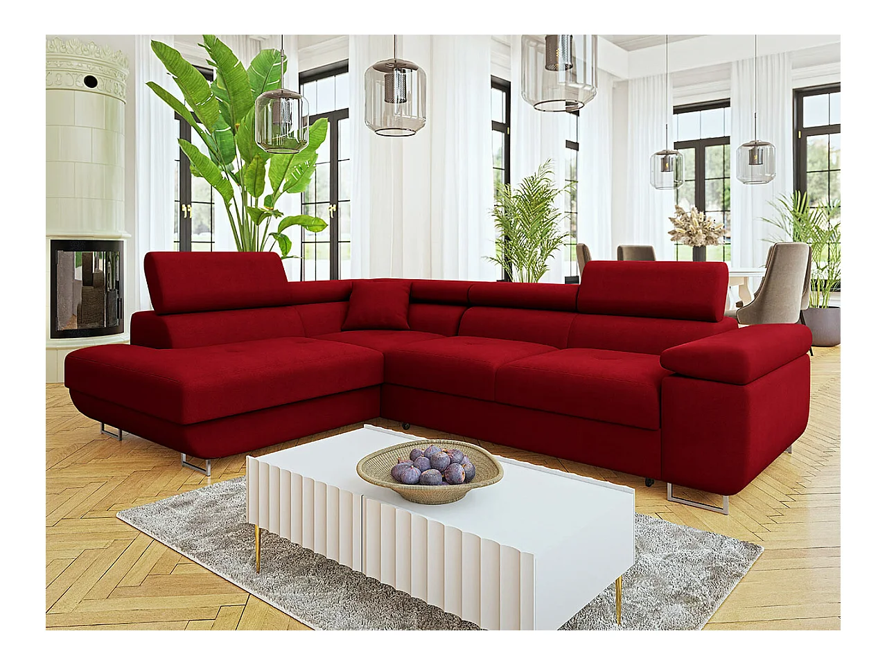 Sofá de canto Comfivo Eliferu 101, Vermelho, Funcionalidade de dormir
