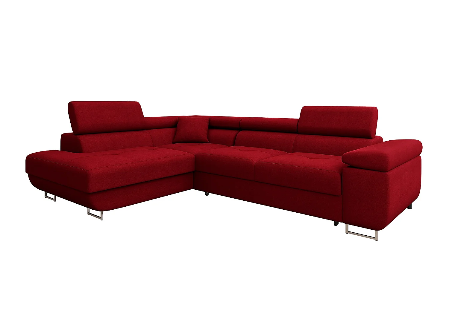 Canapé d'angle convertible 3 places en tissu rouge 274x203x70 cm