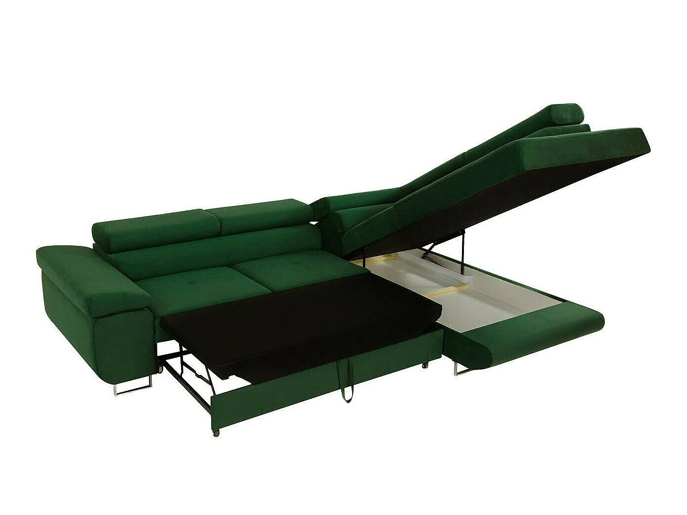 Canapé d'angle convertible 3 places en tissu rouge 274x203x70 cm