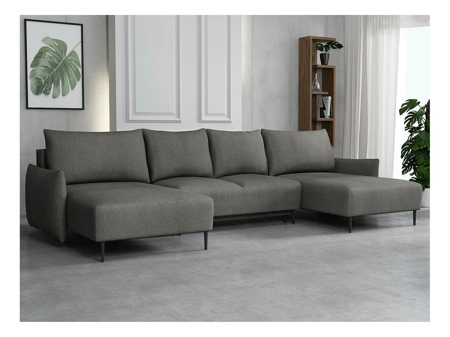Canapé d'angle Columbus 223, Gris, Fonction de couchage, Boîte de literie, 328x160x88cm