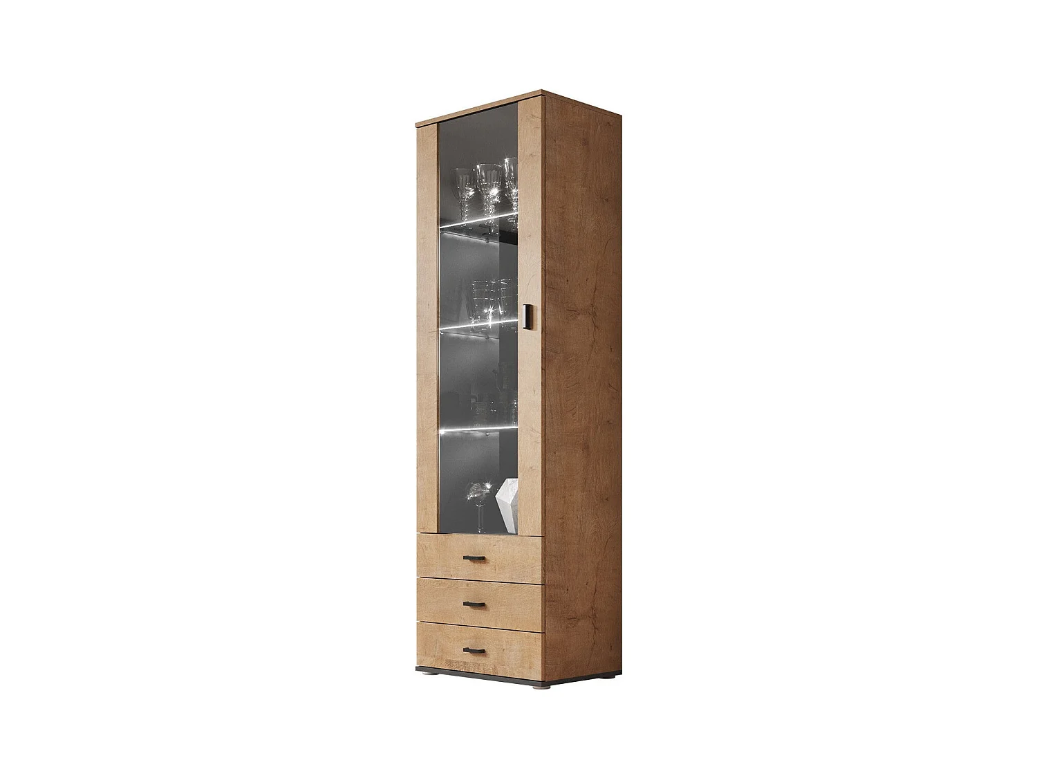 Estantería Tornola 102, Con puertas|Cerrable|Con cajones, Vidrio|Aglomerado laminado,