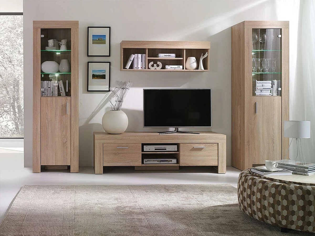 Estantería Melfeli 103, Cerrable|Con puertas, Vidrio|Aglomerado laminado, 201x60x42cm