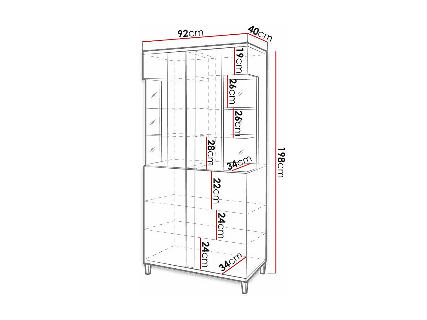 Étagère Livseri 116, Avec des portes|Fermé, Verre|Stratifié, Le nombre de portes: 4, 92cm