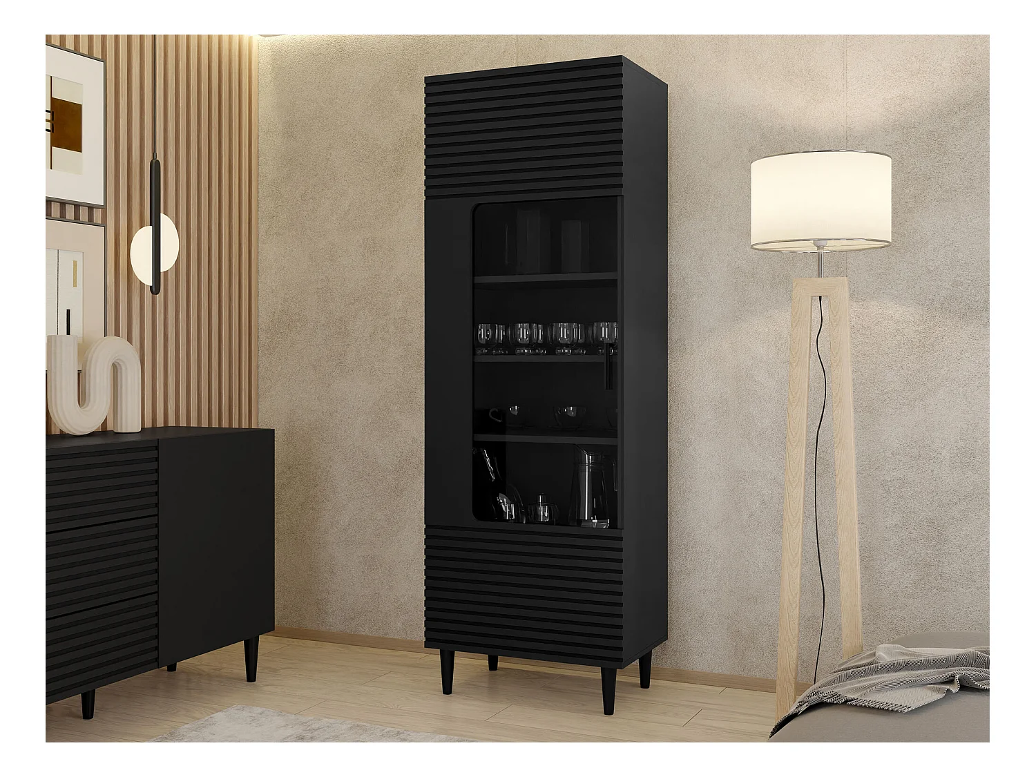 Étagère Comfivo Mavmono 107, Avec des portes|Fermé, Stratifié|Verre|MDF, 180x60x40cm