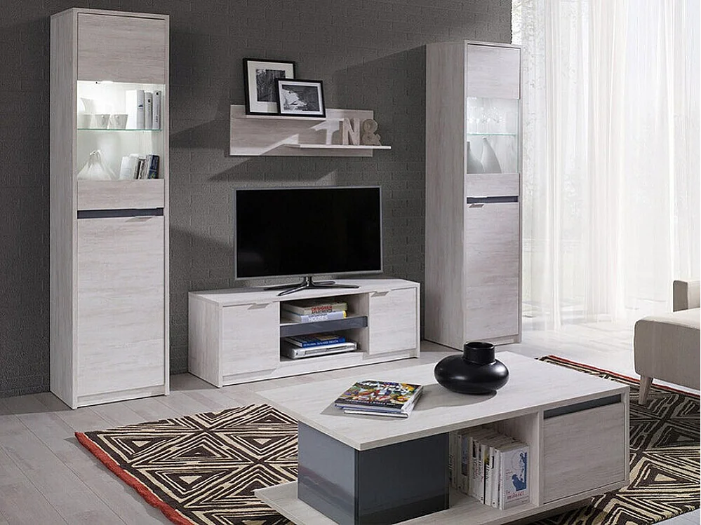 Estantería Fivelbo 113, Cerrable|Con puertas, Vidrio|Aglomerado laminado, 200x50x40cm