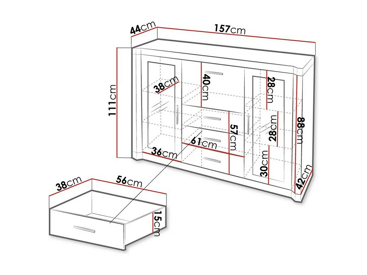 Commode Lorelie 106, Sonoma chêne, Avec tiroirs et portes, Nombre de tiroirs: 3, 111x44cm