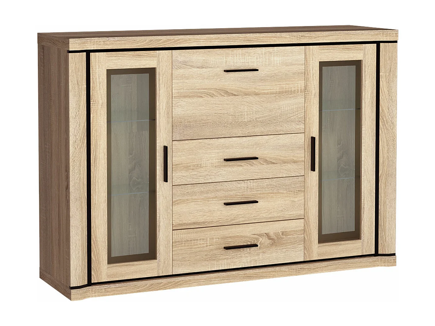 Cómoda Lorelie 106, Roble Sonoma, Con cajones y puertas, Número de cajones: 3, 111x157cm