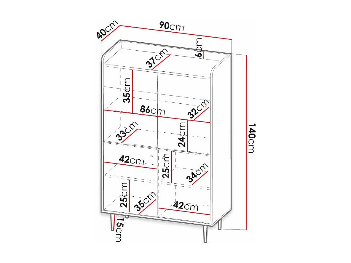 Estantería Ferenou 108, Con puertas|Cerrable, Vidrio templado|Aglomerado laminado, 140cm
