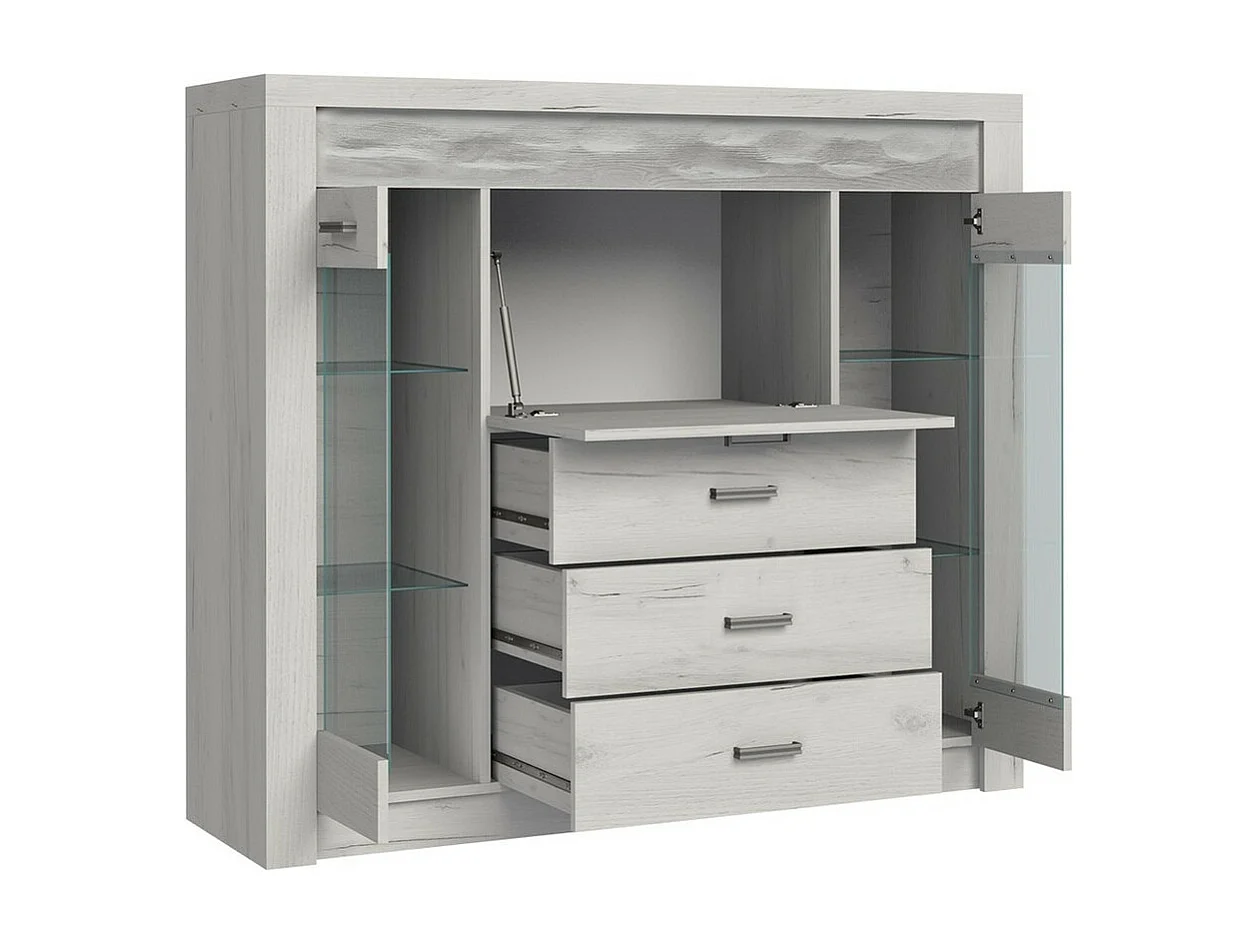 Commode Serfeno 105, Artisanat blanc, Tiroirs et portes, Nombre de tiroirs: 3, 122x137cm