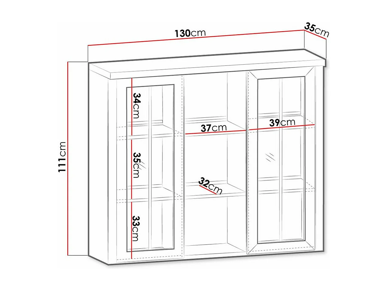 Expositor Ferdore 143, Com portas, O número de portas: 2, 111x130x35cm