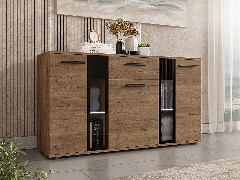 Commode Tucson 114, Chêne de Lefkas, Tiroirs et portes, Nombre de tiroirs: 1, 80x141x41cm