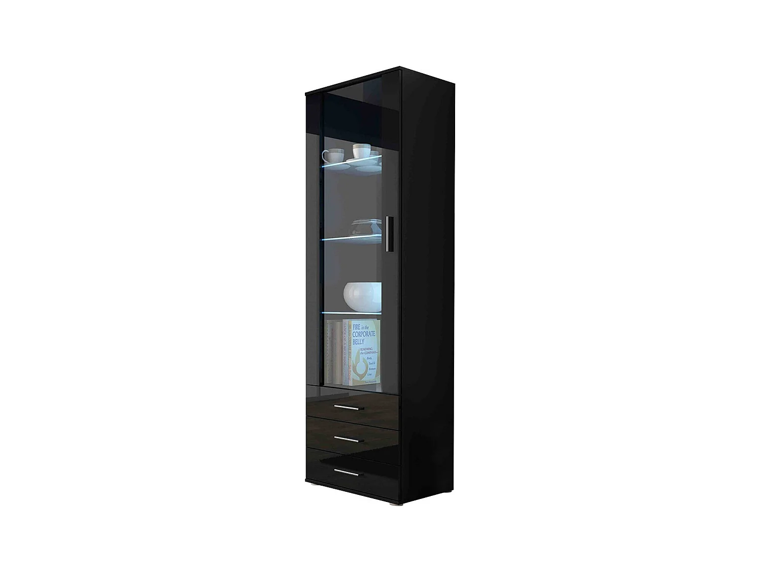 Étagère Tornola 102, Avec des portes|Fermé|Avec tiroirs, Stratifié|Verre, 192x60x41cm