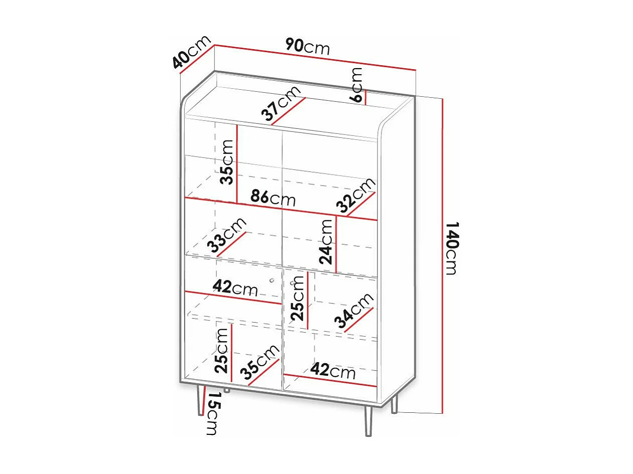 Estantería Ferenou 108, Con puertas|Cerrable, Vidrio templado|Aglomerado laminado, 140cm