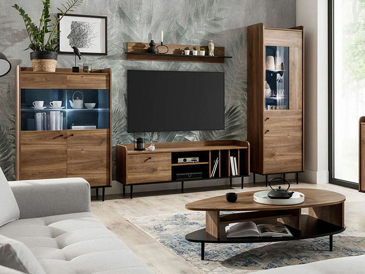 Estantería Ferenou 108, Con puertas|Cerrable, Vidrio templado|Aglomerado laminado, 140cm