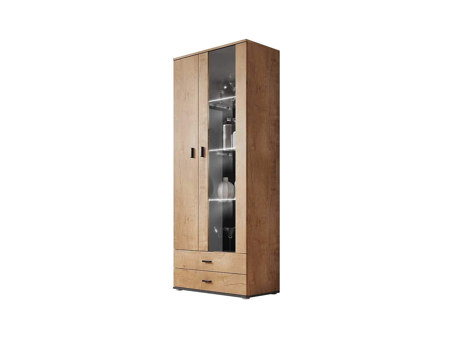 Estantería Tornola 105, Con puertas|Cerrable|Con cajones, Vidrio|Aglomerado laminado,