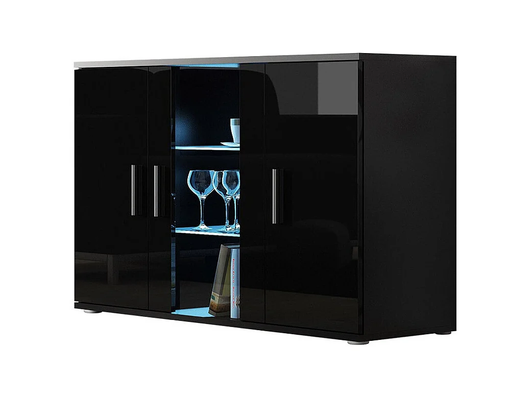 Buffet Tornola 106, Noir brillant|Noir, 80x120cm, Le nombre de portes: 341cm