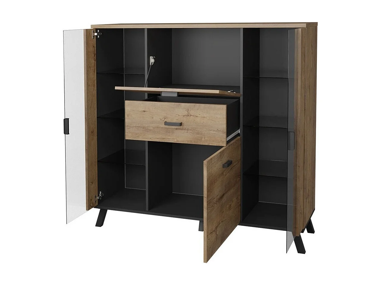 Commode Talsere 102, Noir|Chêne de Lefkas, Avec tiroirs et portes, Nombre de tiroirs: 1,