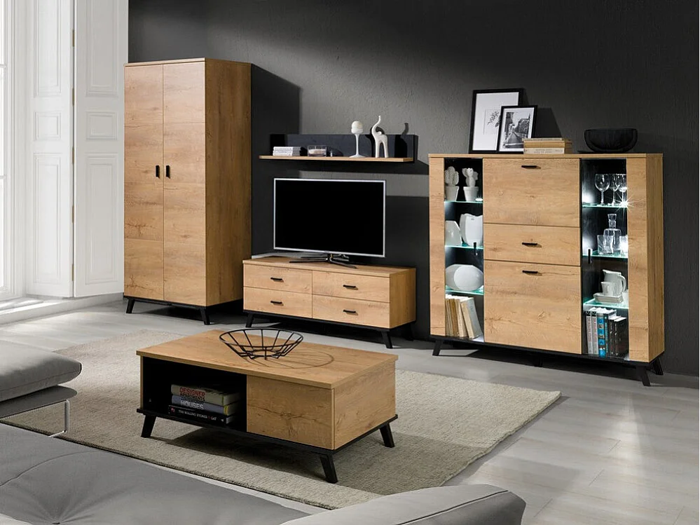 Commode Talsere 102, Noir|Chêne de Lefkas, Avec tiroirs et portes, Nombre de tiroirs: 1,