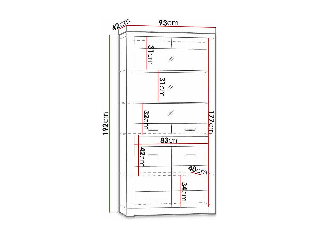Estantería Serfeno 101, Cerrable|Con puertas, Vidrio|Aglomerado laminado, 192x93x42cm