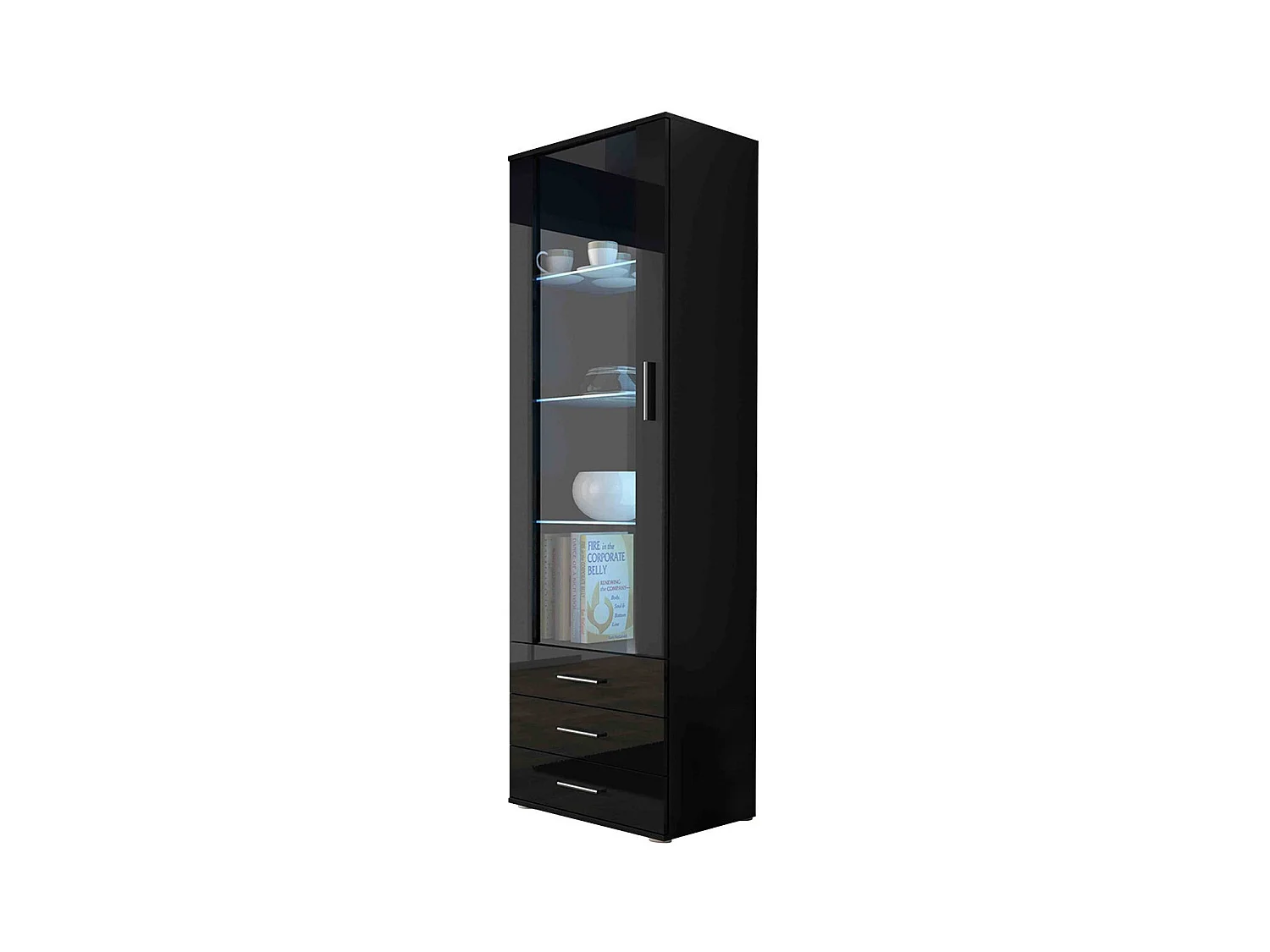 Étagère Tornola 102, Avec des portes|Fermé|Avec tiroirs, Stratifié|Verre, 192x60x41cm