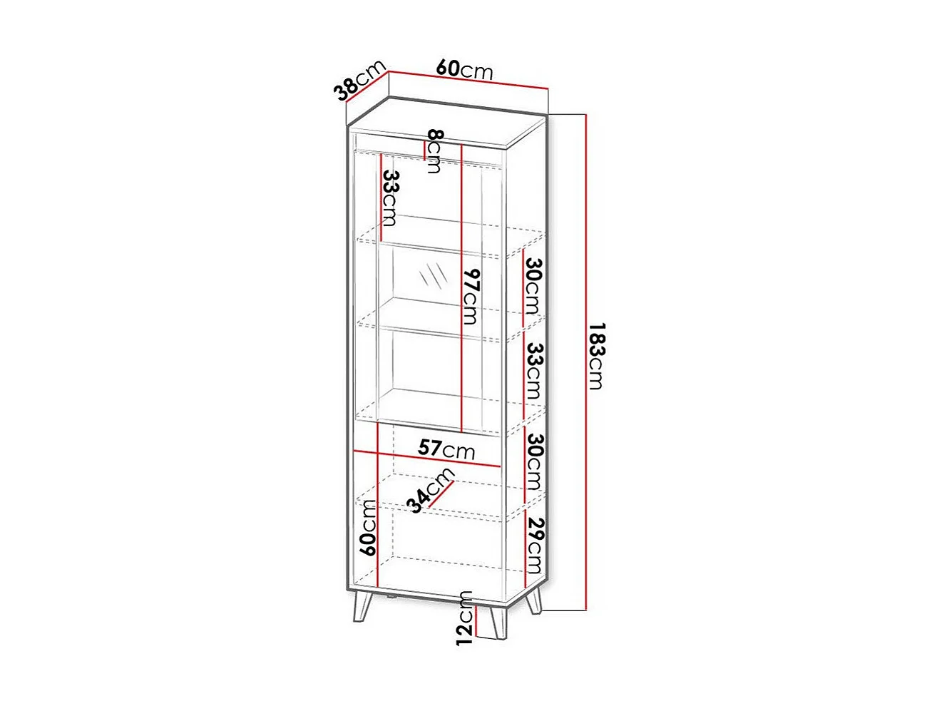 Étagère Melevara 104, Avec des portes|Fermé, Stratifié|Verre, Le nombre de portes: 2,