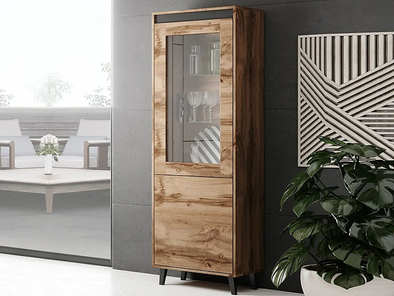 Estantería Melevara 104, Cerrable|Con puertas, Vidrio|Aglomerado laminado, 183x60x38cm