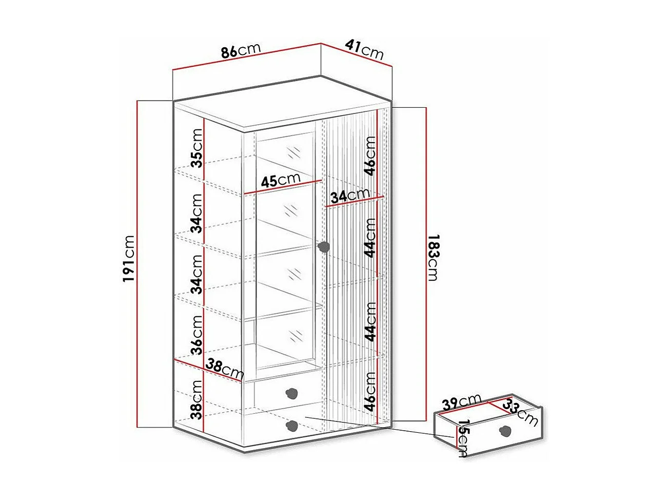 Estantería Venmava 101, Con puertas|Cerrable|Con cajones, Número de puertas: 2, 191x86cm