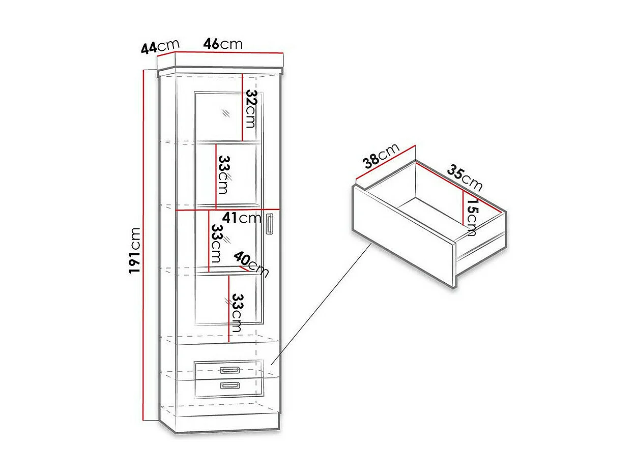 Estantería Lircava 109, Con cajones|Con puertas|Cerrable, Vidrio|Aglomerado laminado,