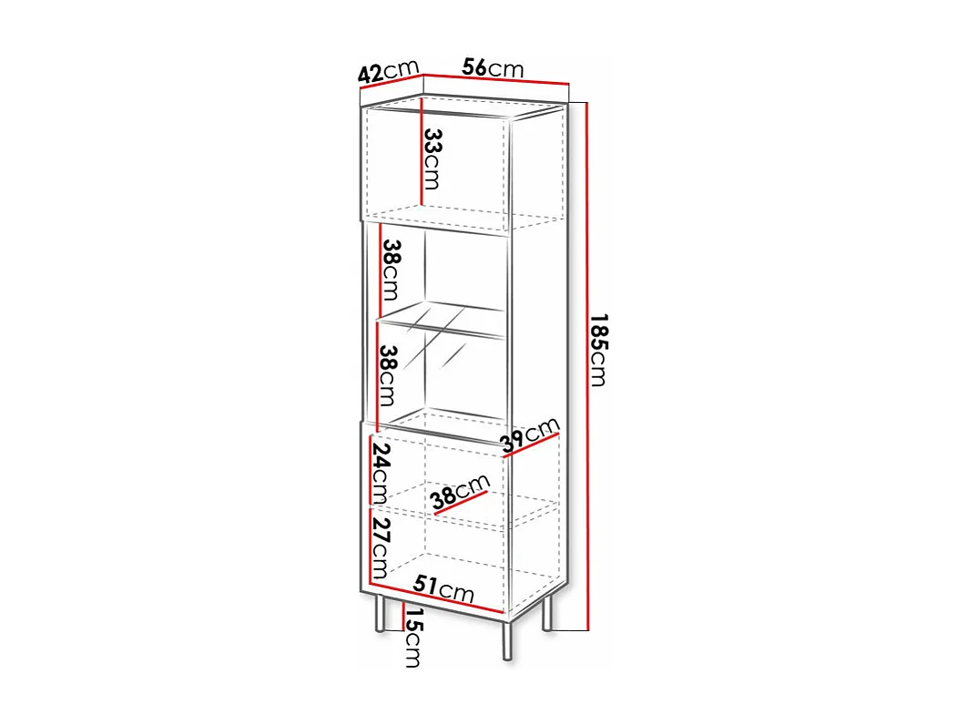 Estantería Livsevi 106, Con puertas|Cerrable, Vidrio templado|MDF|Aglomerado laminado,