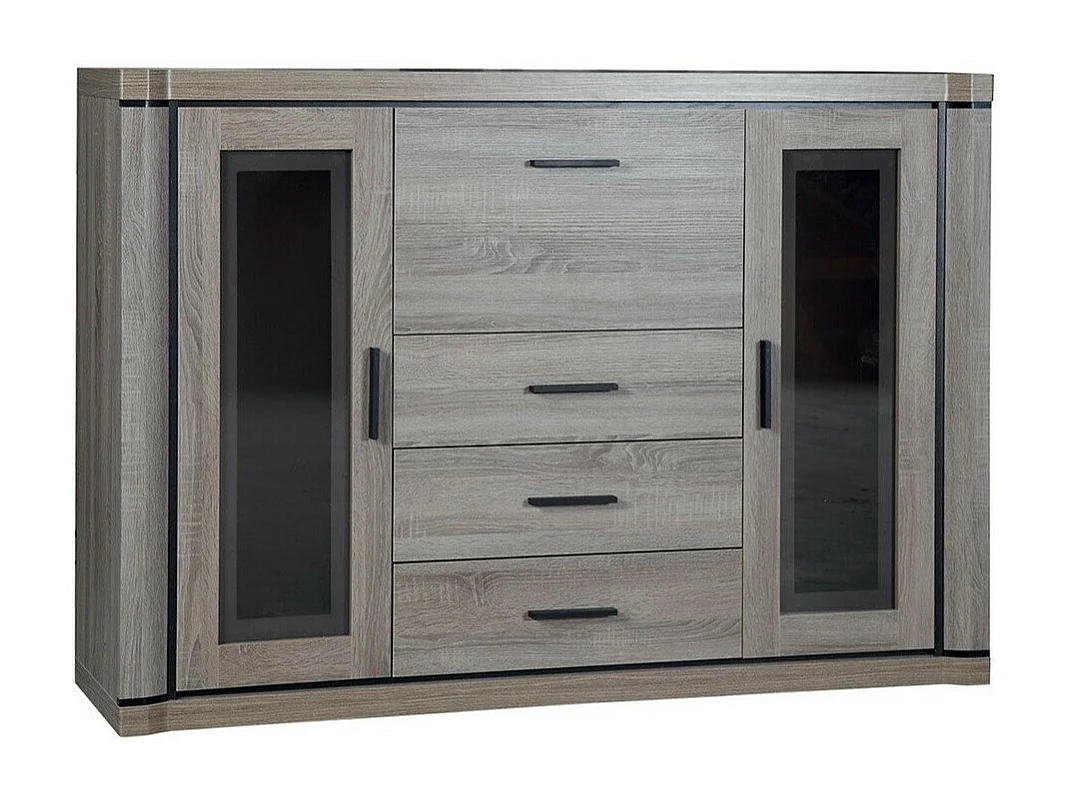 Cómoda Lorelie 106, Trufa roble, Con cajones y puertas, Número de cajones: 3, 111x157cm