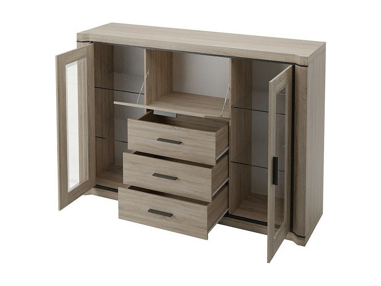 Cómoda Lorelie 106, Trufa roble, Con cajones y puertas, Número de cajones: 3, 111x157cm