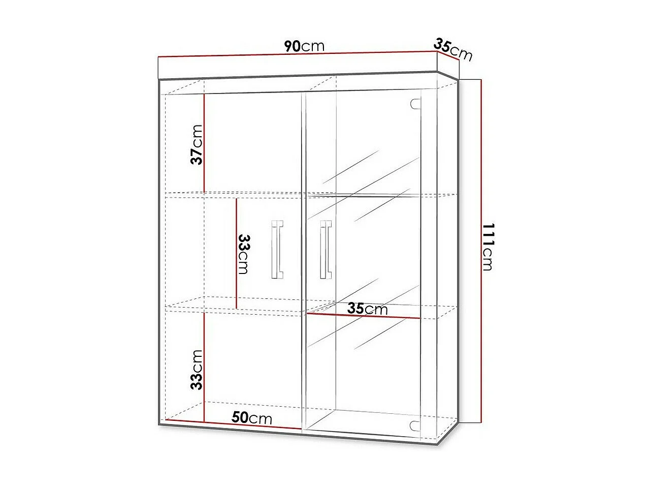 Aparador Cormiru 102, 111x90cm, Número de puertas: 235cm, Vidrio|Aglomerado laminado