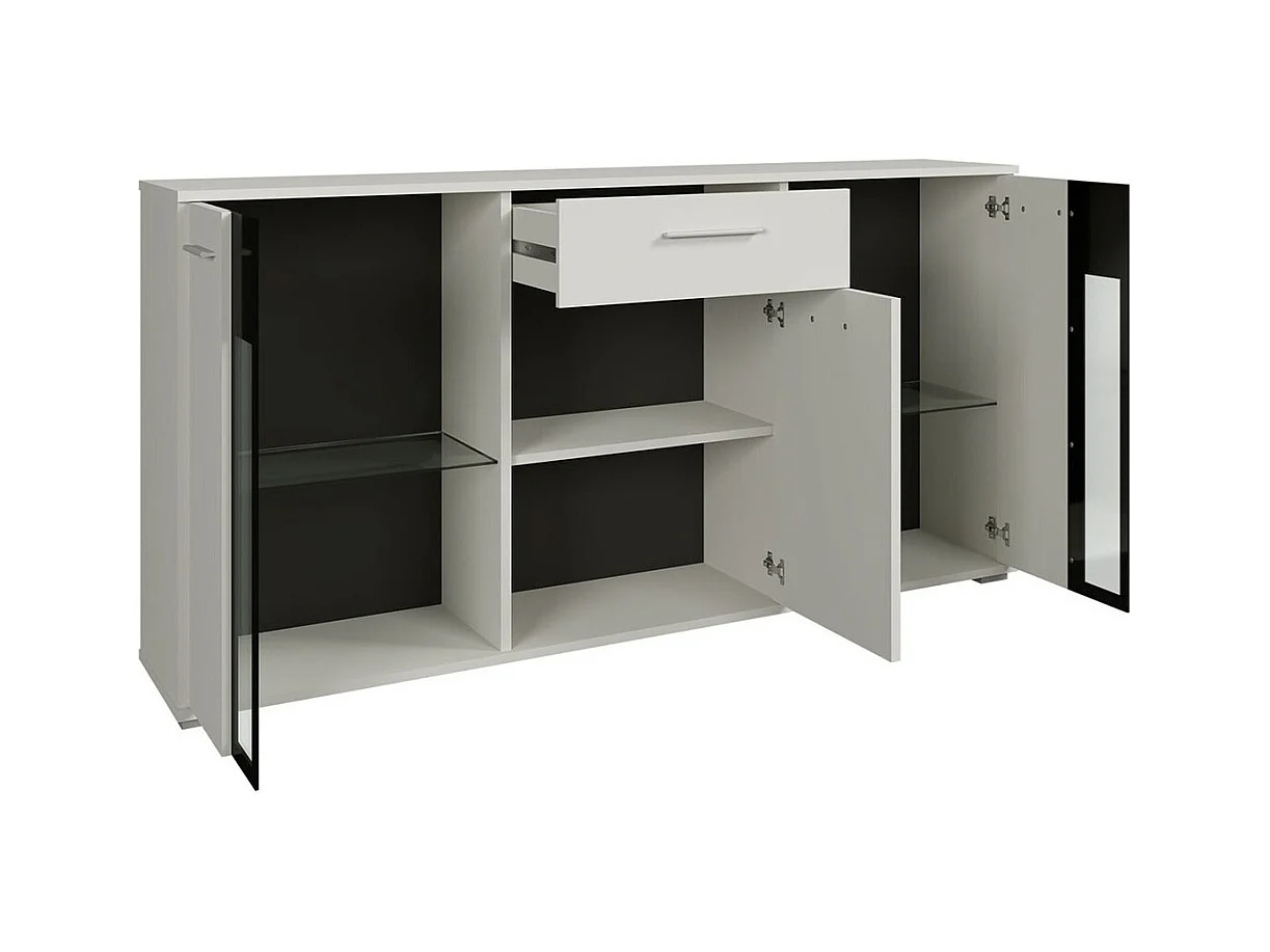 Cassettiera Tucson 114, Bianco|Rovere Artisan, Con cassetti e ante, 80x141x41cm