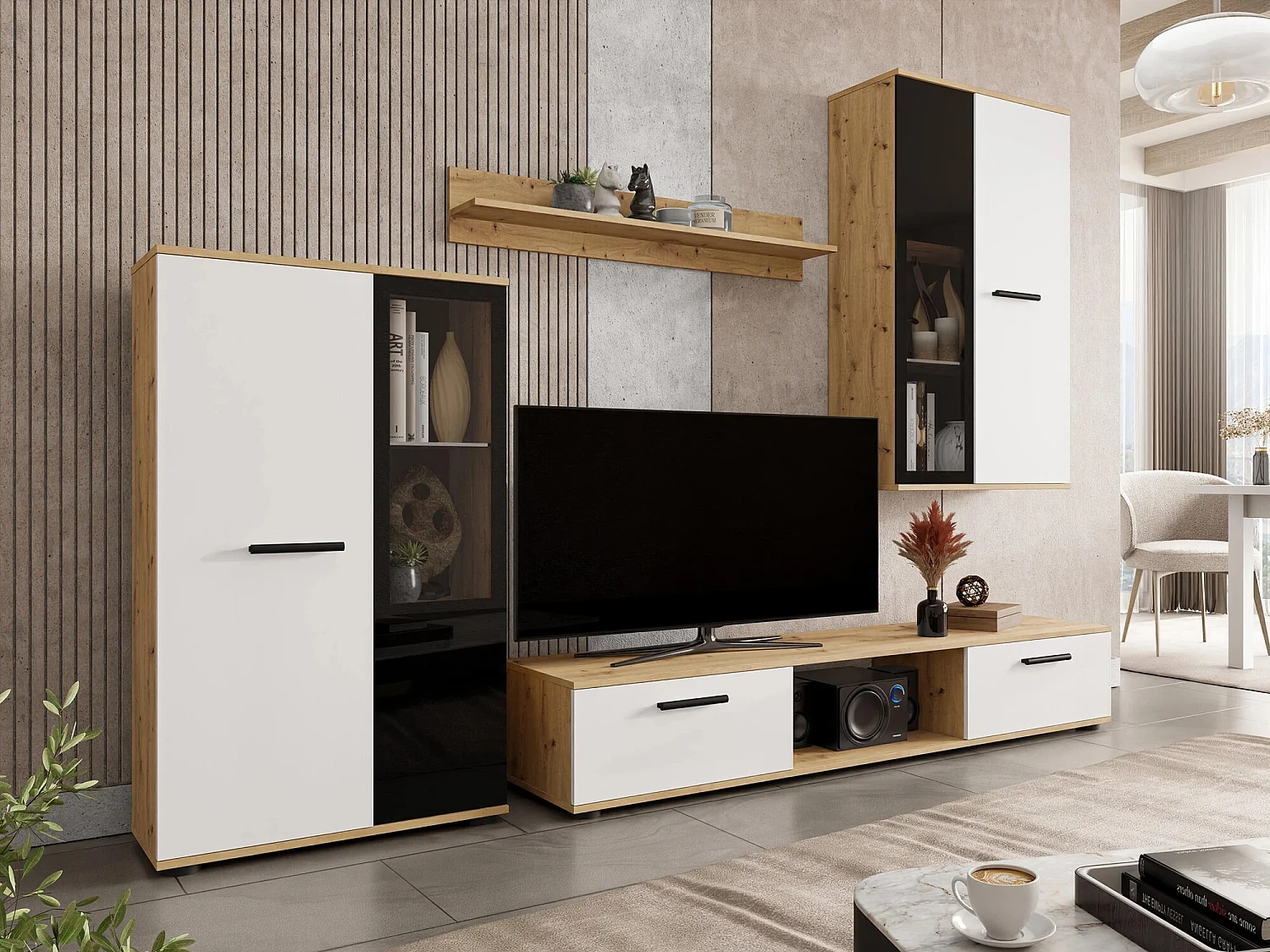 Cómoda Tucson 114, Blanco|Roble Artisan, Con cajones y puertas, Número de cajones: 1,