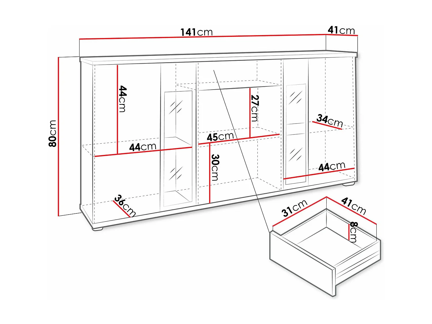 Cómoda Tucson 114, Blanco|Roble Artisan, Con cajones y puertas, Número de cajones: 1,