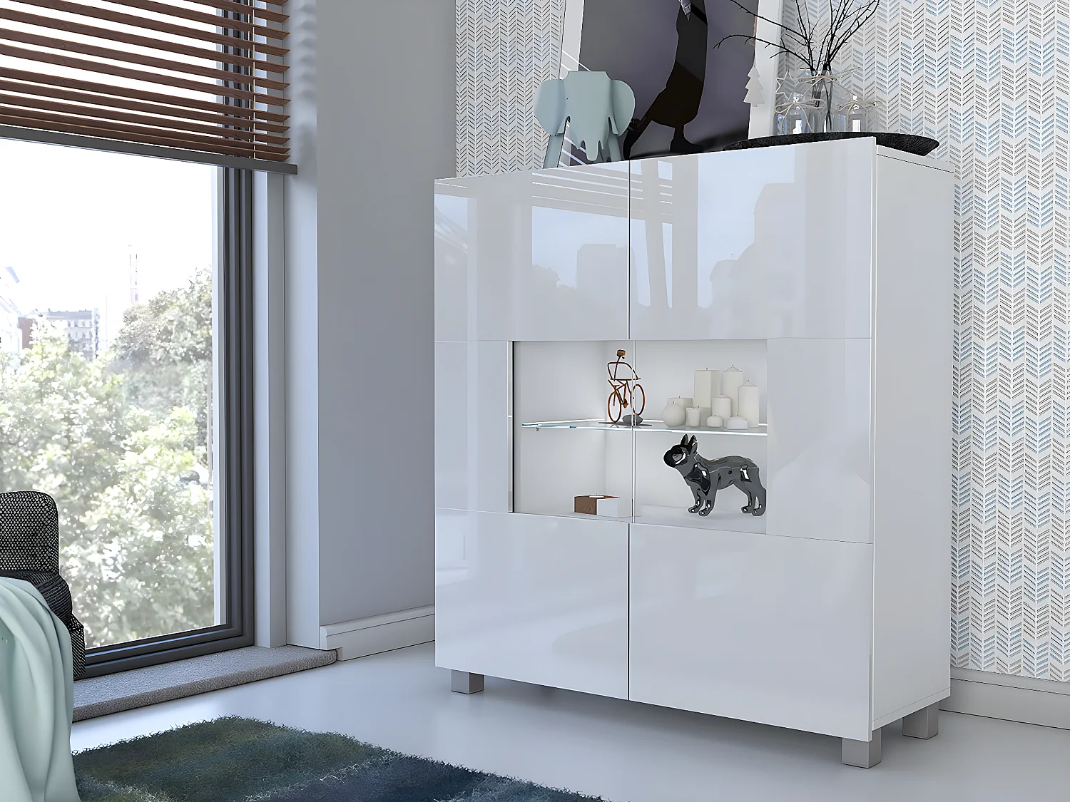 Buffet Tivdalu 100, Blanc brillant|Blanc, 107x100cm, Le nombre de portes: 235cm