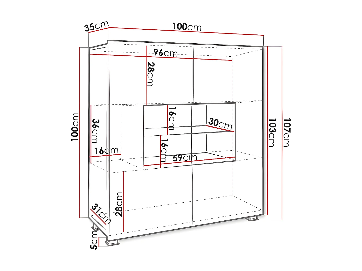 Buffet Tivdalu 100, Blanc brillant|Blanc, 107x100cm, Le nombre de portes: 235cm