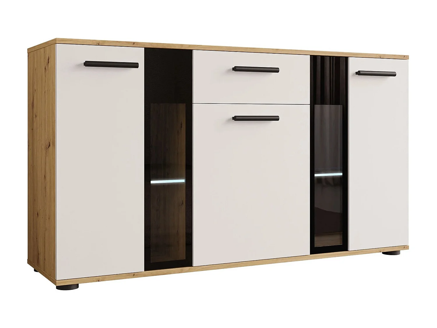 Commode Tucson 114, Blanc|Chêne Artisan, Tiroirs et portes, Nombre de tiroirs: 1, 80x41cm