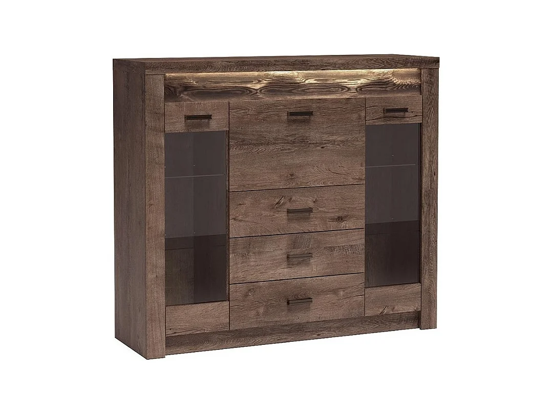 Cómoda Serfeno 105, Fresno oscuro, Con cajones y puertas, Número de cajones: 3, 122x137cm