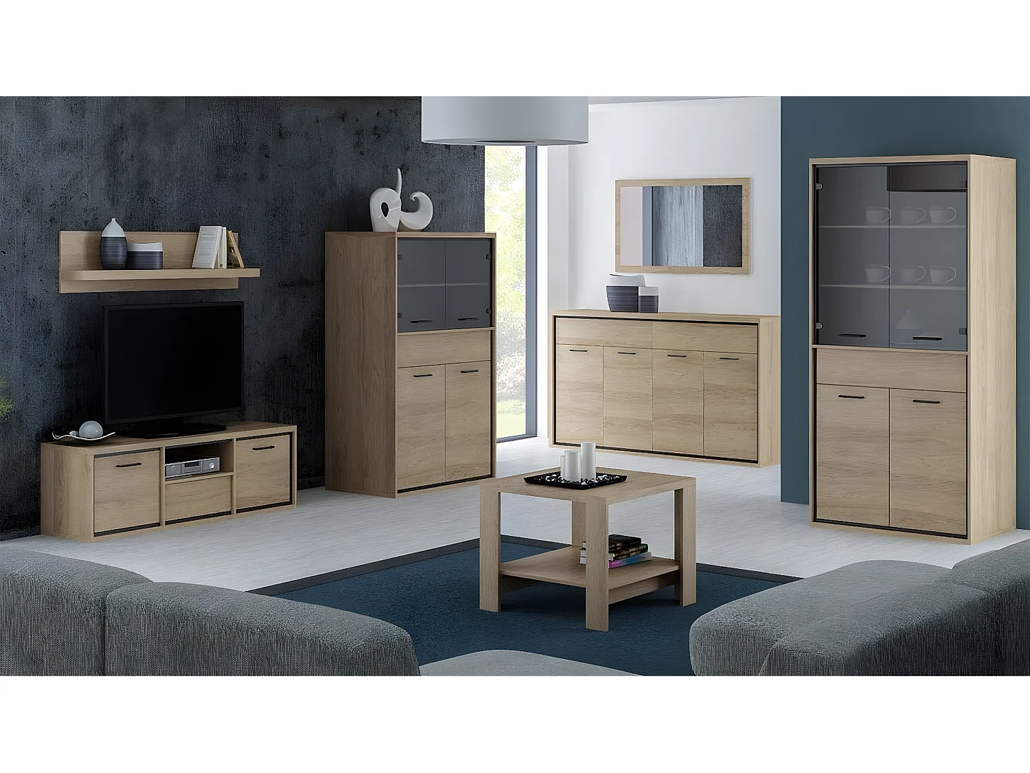 Étagère Etrmoni 102, Fermé|Avec tiroirs|Avec des portes, Stratifié, Nombre de tiroirs: 1