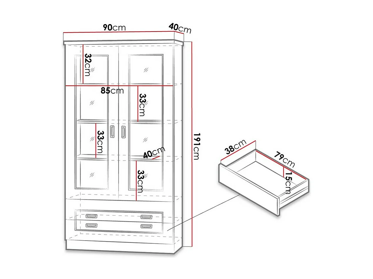 Estantería Lircava 107, Con cajones|Con puertas|Cerrable, Vidrio|Aglomerado laminado,