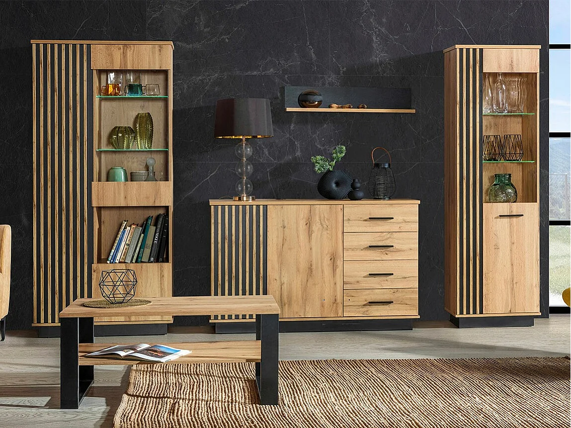 Étagère Tenodeu 101, Fermé|Avec des portes, Verre trempé|MDF|Stratifié, 194x60x40cm