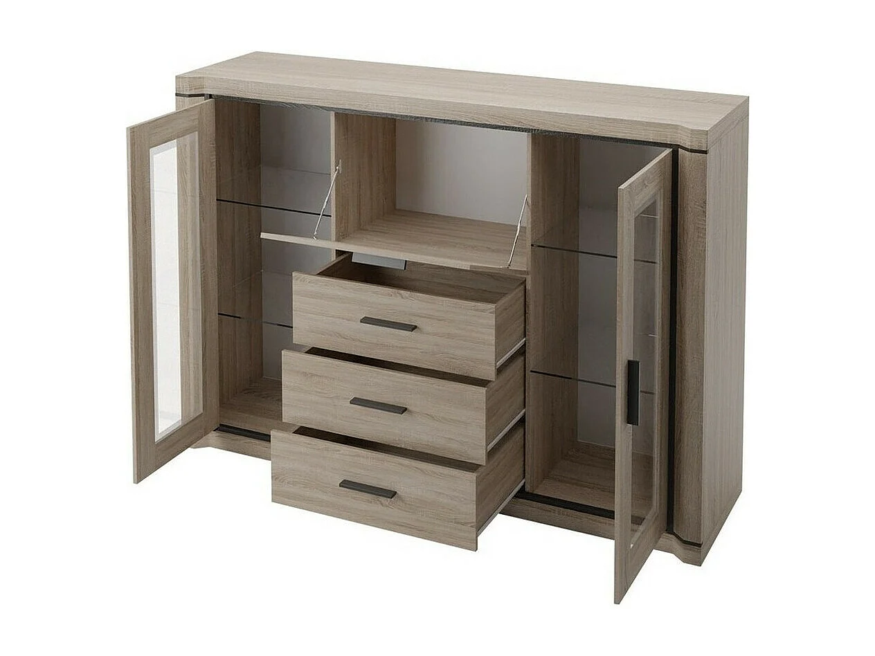 Cómoda Lorelie 106, Trufa roble, Con cajones y puertas, Número de cajones: 3, 111x157cm